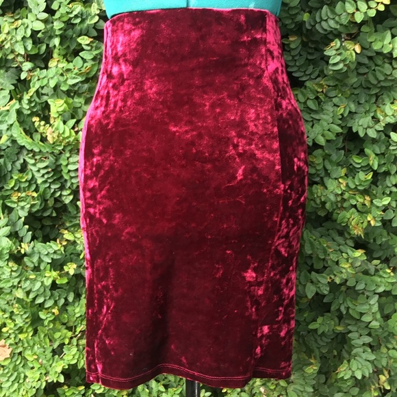 Forever 21 Dresses & Skirts - XX1 Crimson Velvet Stretchy Pencil Skirt